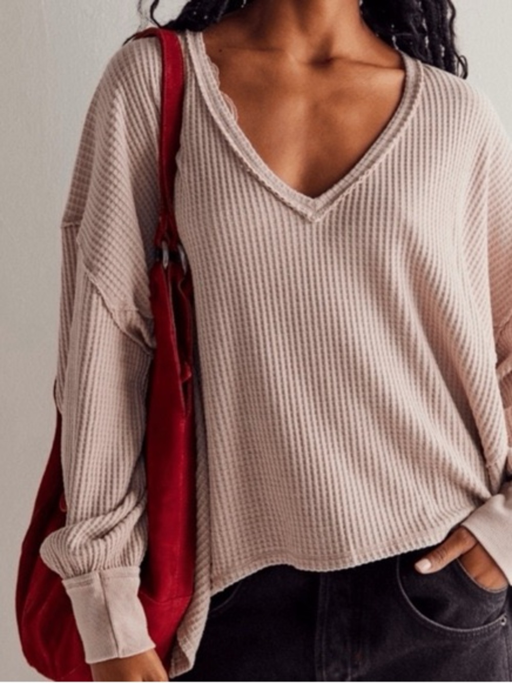 Free People We The Free Coraline Thermal waffle Size Small light pink *Flaw